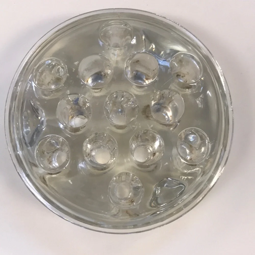Thick/Heavy Vintage‎ Footed Glass Floral Frog w/ 13 Holes